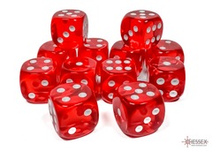 Translucent Red/white 16mm d6 Dice Block (12 dice) - CHX23604